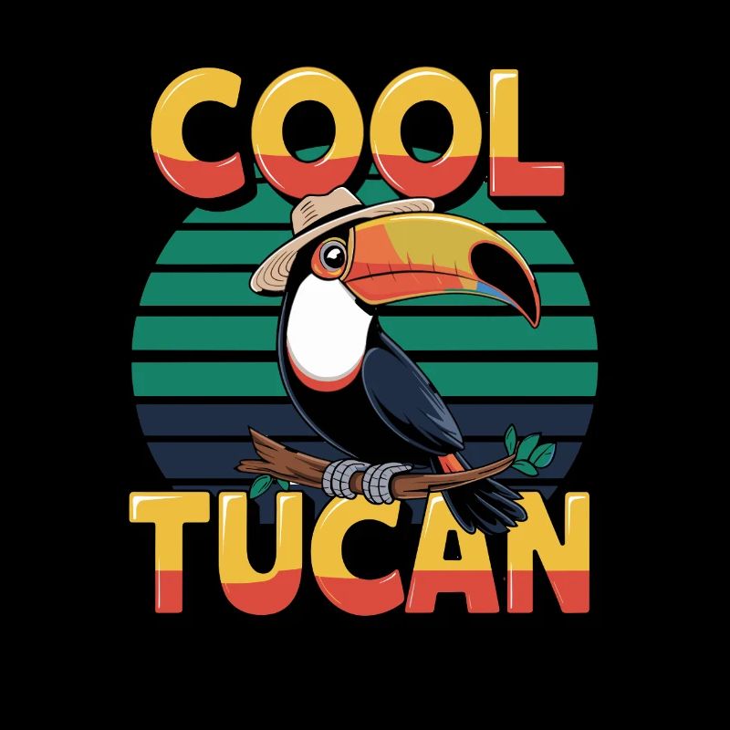 Cool Tucan with Sun Hat and Stripes