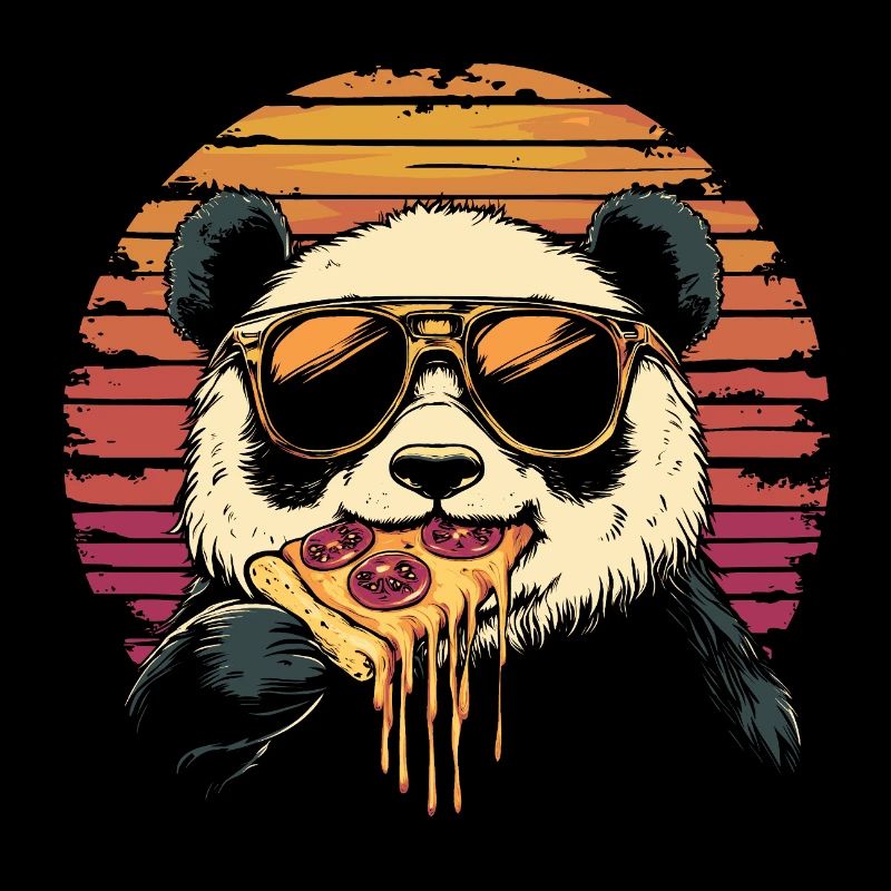 Panda avec des lunettes de soleil mangeant de la pizza