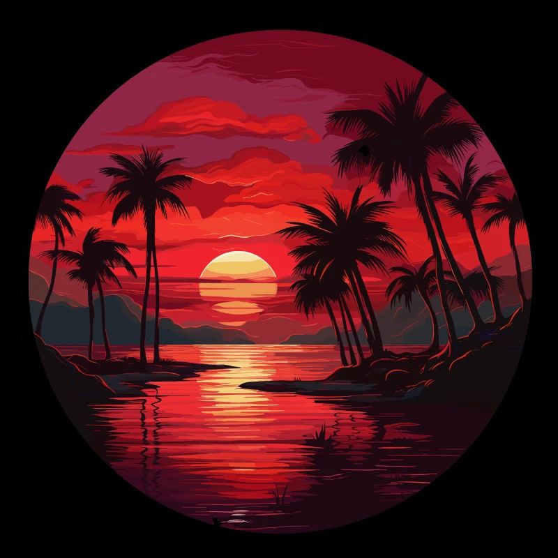 A beautiful sunset with coconut trees