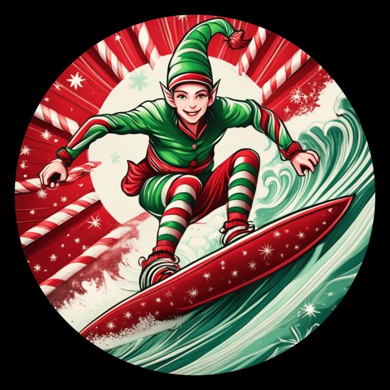 Christmas elf surfing