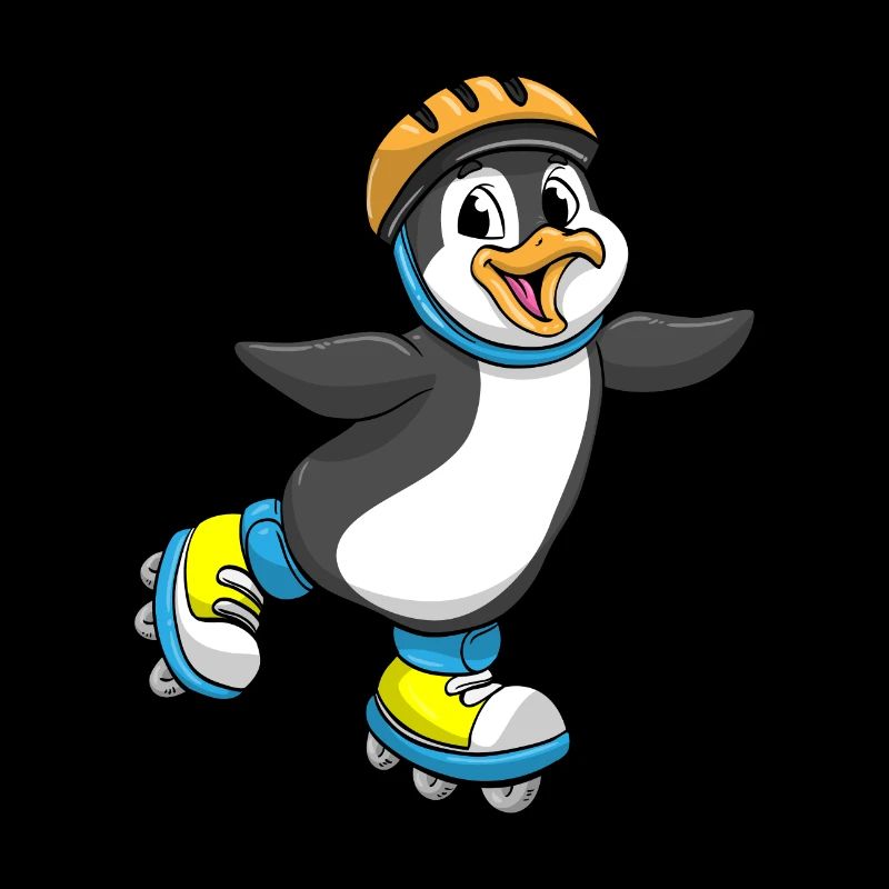 Penguin as an inline skater with an inline skate helmet