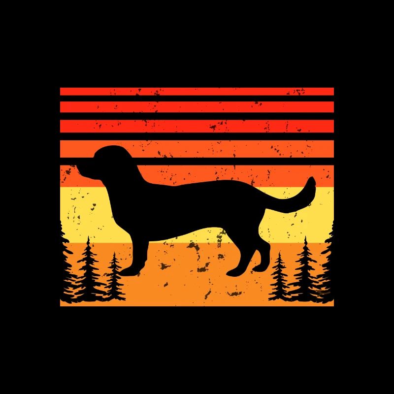 Alpine Dachsbracke Dog Silhouette Retro Sunset
