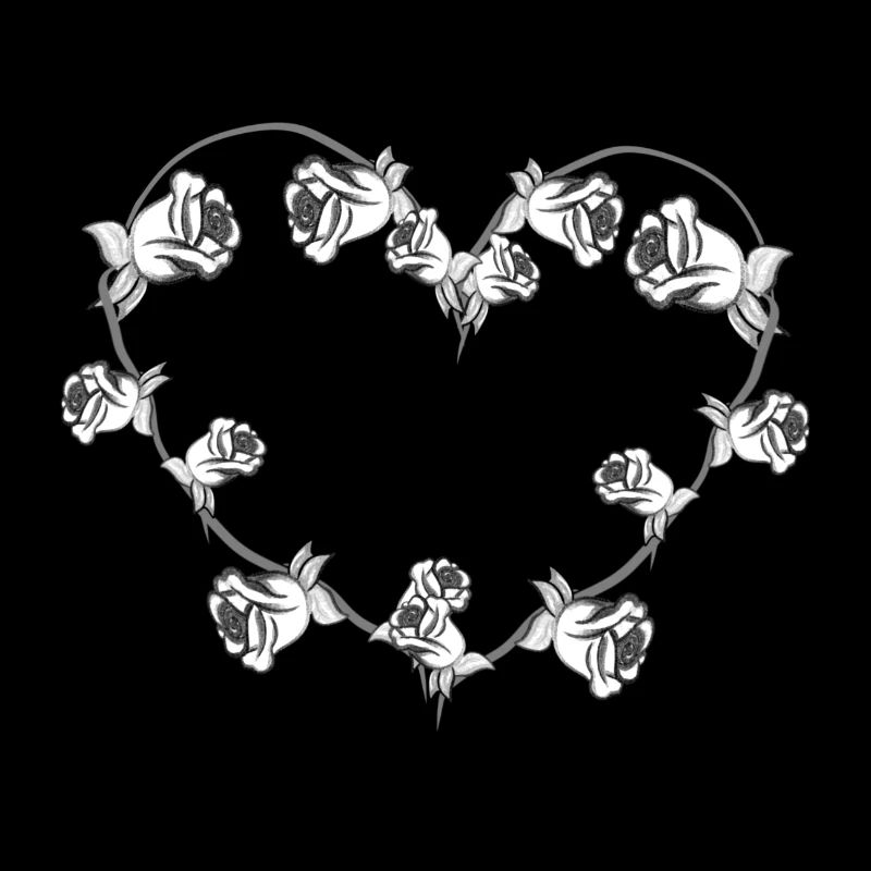 Gray Plants Line Flower Roses Heart Shape