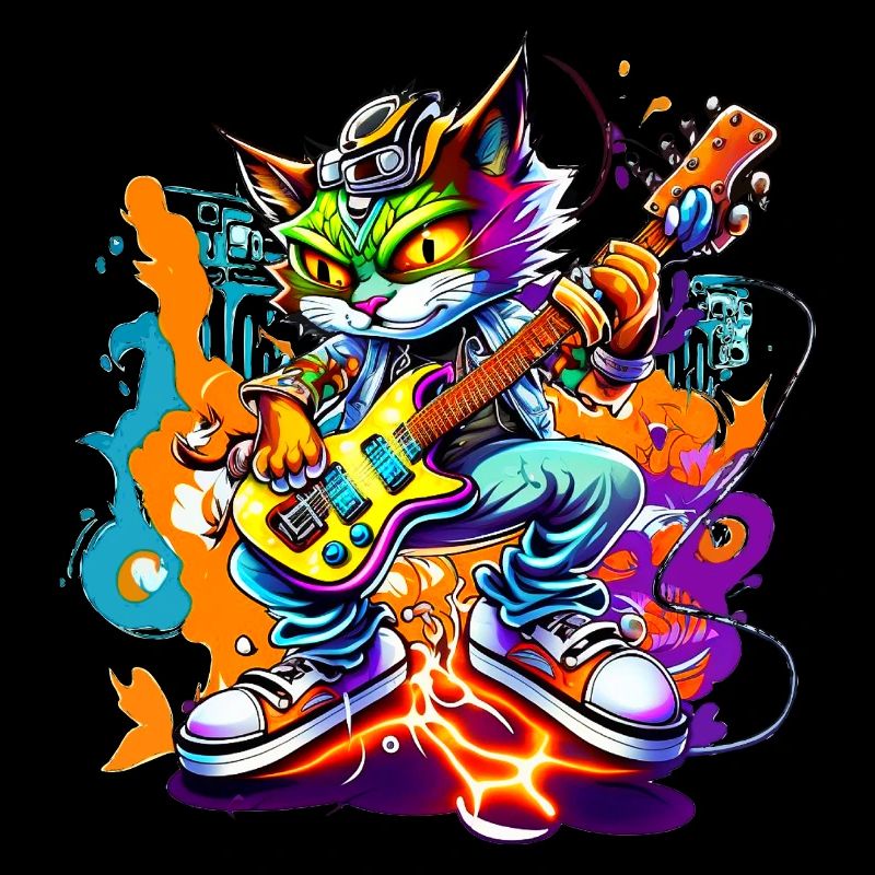 Chat de dessin animé à la mode avec guitare