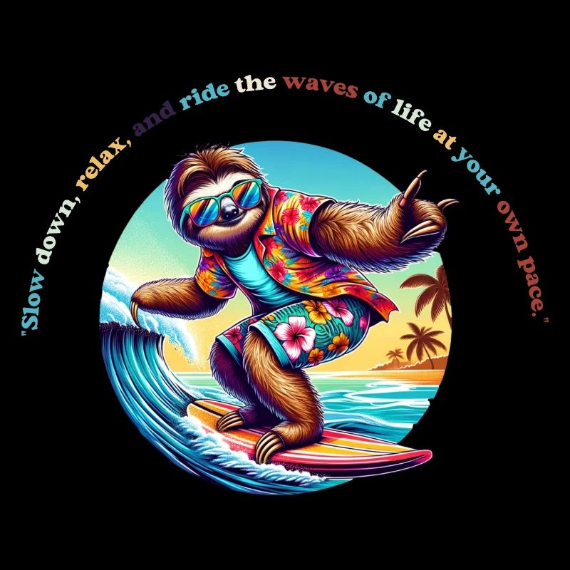 Slow Down Sloth Surf - Faultier Surf T-Shirt