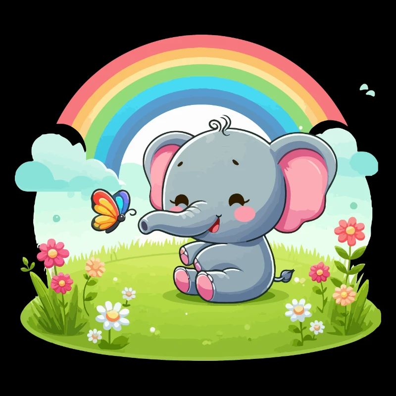 Éléphant joyeux et arc-en-ciel