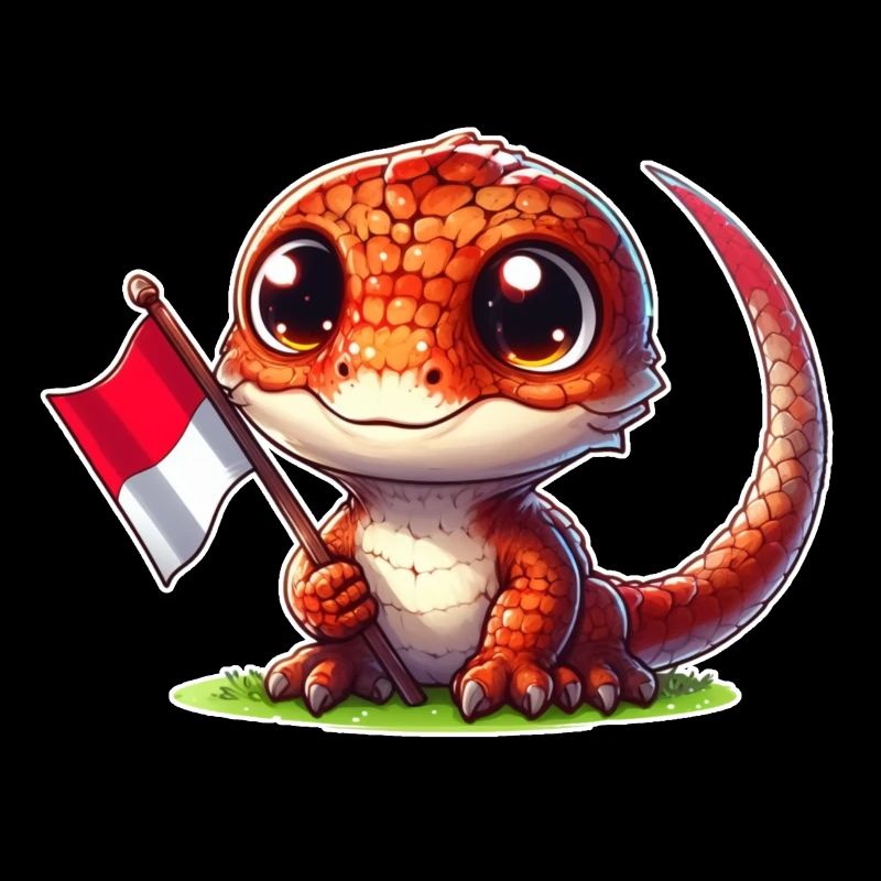 Mignon dragon de Komodo avec le drapeau de l’Indonésie
