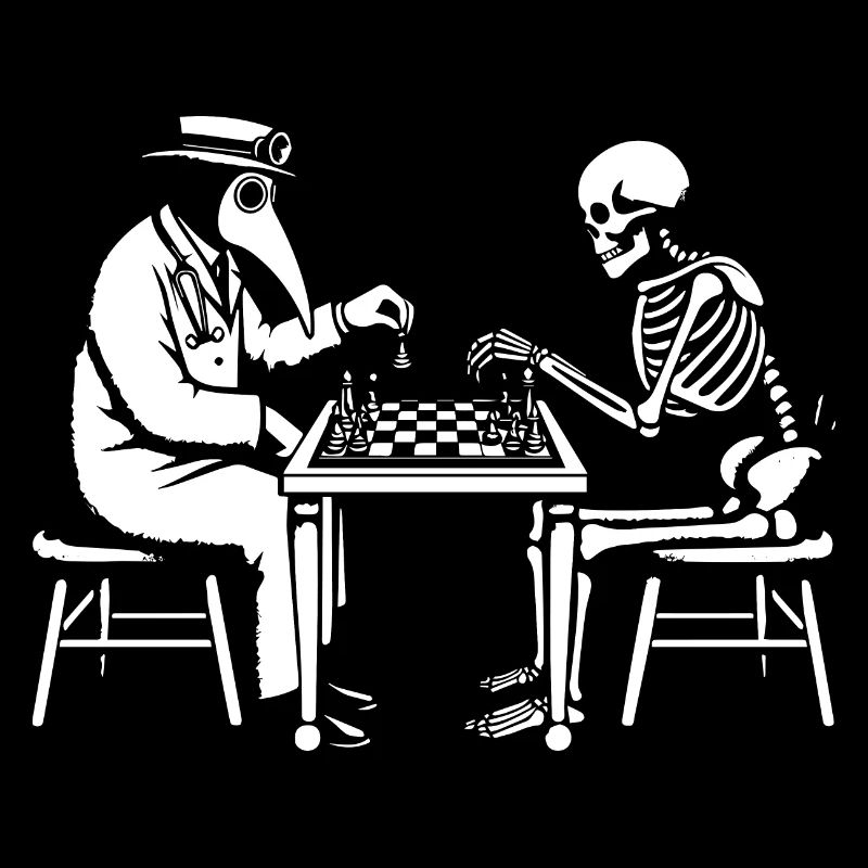 Doctor Plague Playing Chess with Skeleton