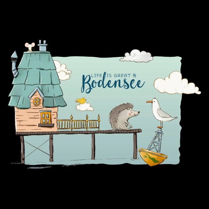 Pfahlbauten Bodensee - Süßes Motiv mit Igel & Möwe