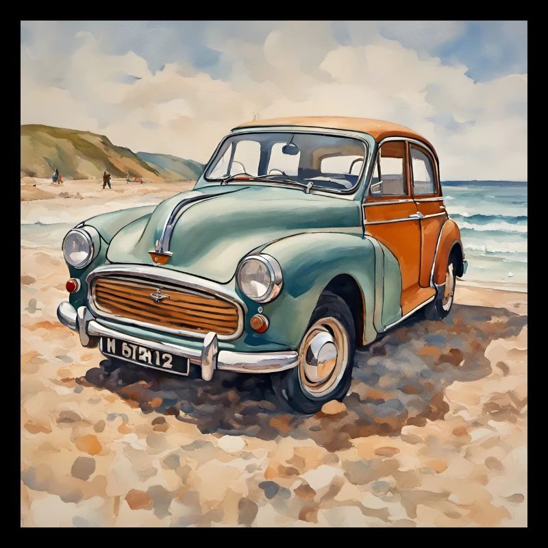 Morris Minor British Car Retro Beach Art