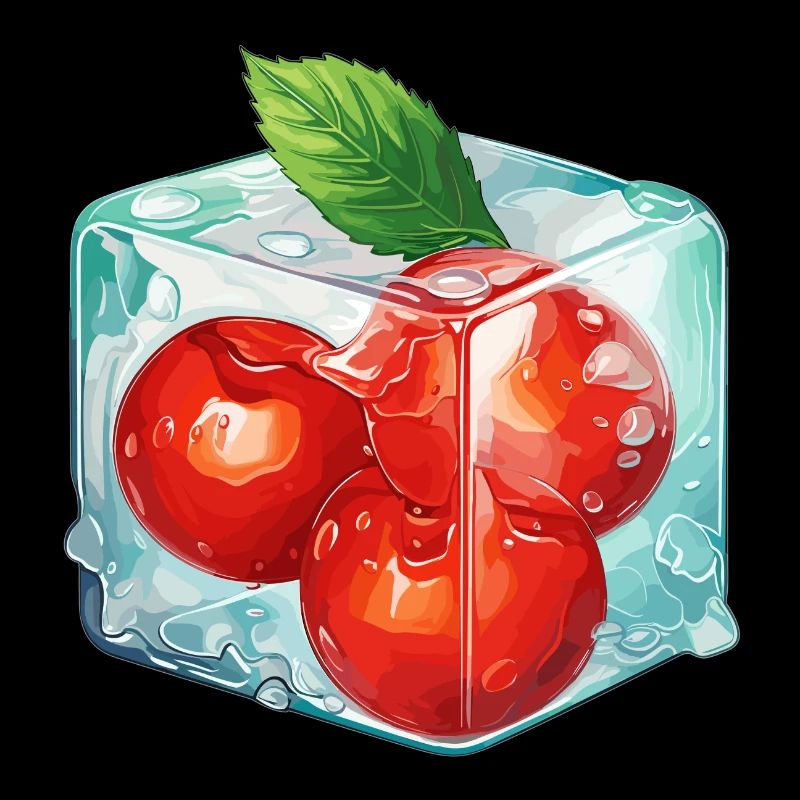 Rote Früchte - Kirschen im Eiswürfel Design