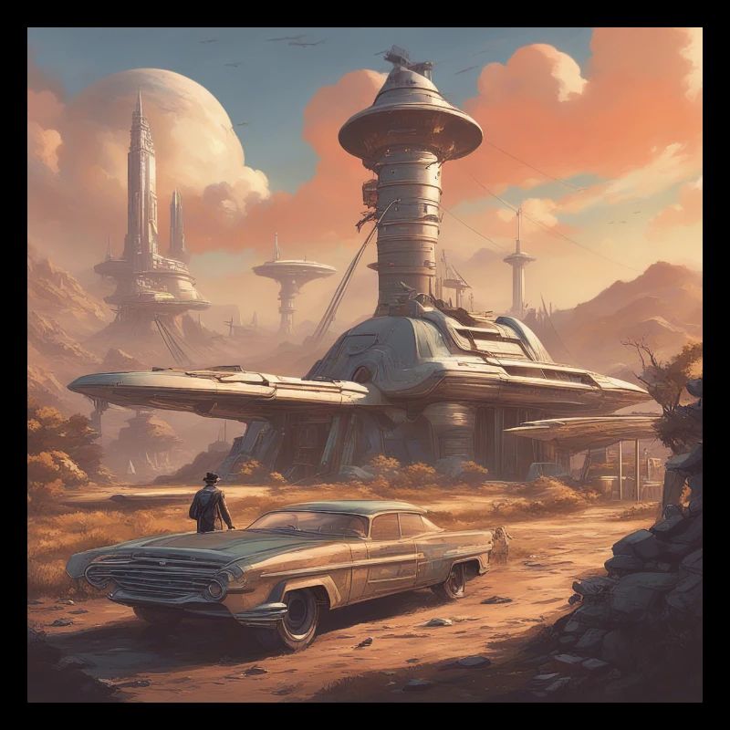 rétro-futurisme, années 1950, lowpoly, œuvres d’art, scetch