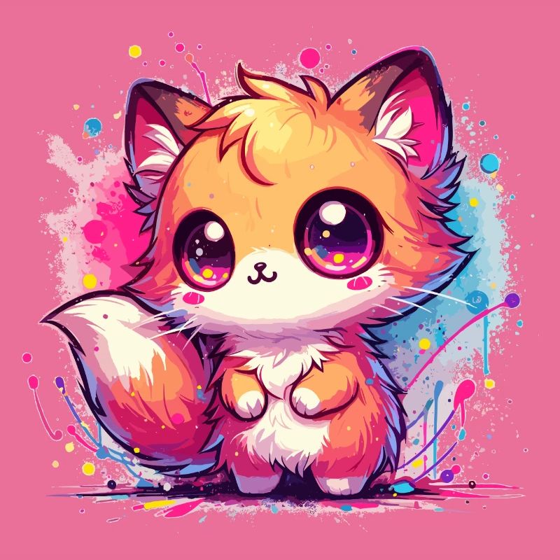 Mignon Chibi Fox aquarelle éclaboussure