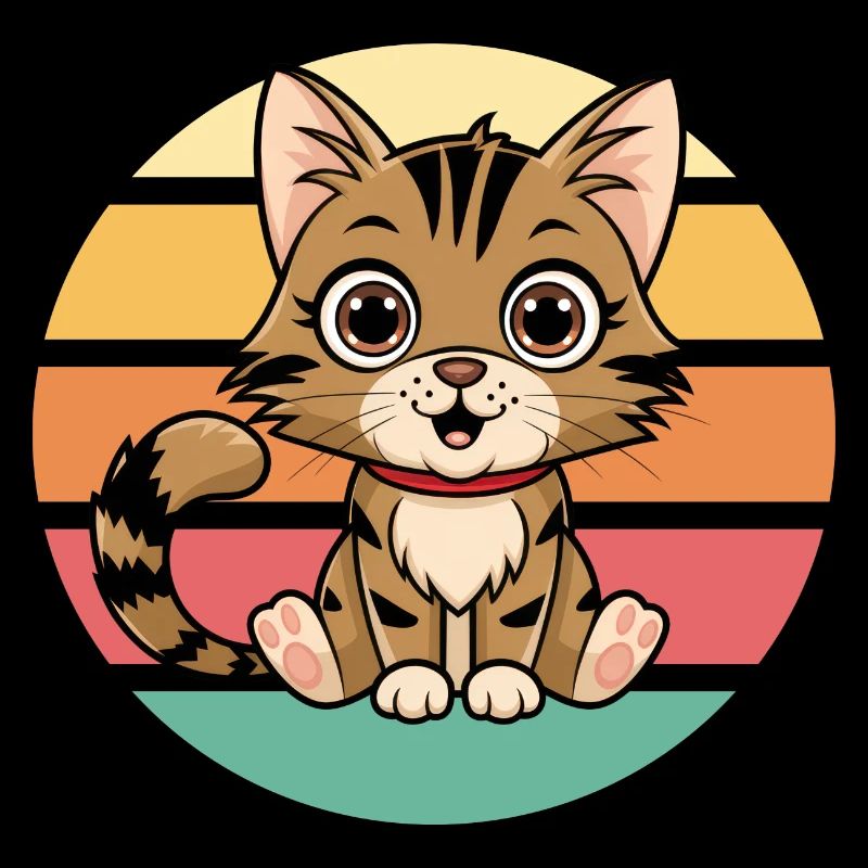 Mignon dessin animé chat Vintage coucher de soleil