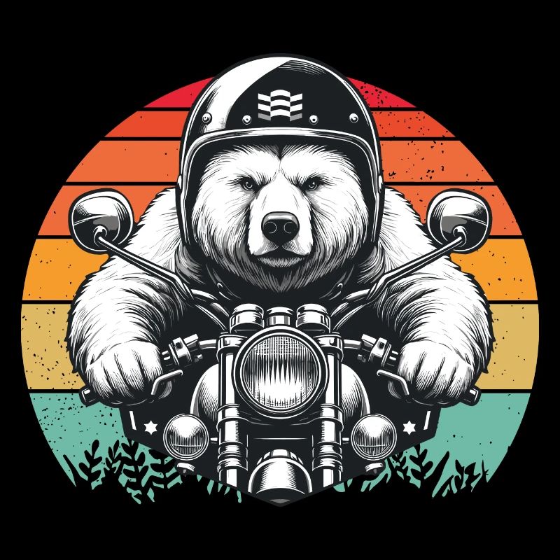 Motorcycle Biker Grizzly Bear Motorcycle Riding Retro