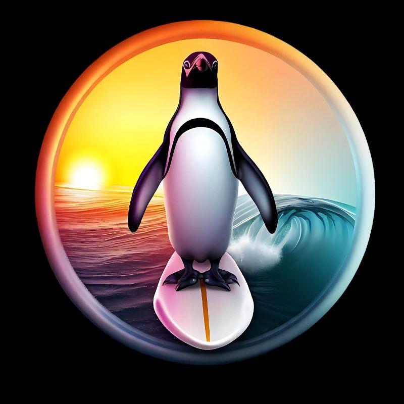 Penguin Surfer Coucher de soleil