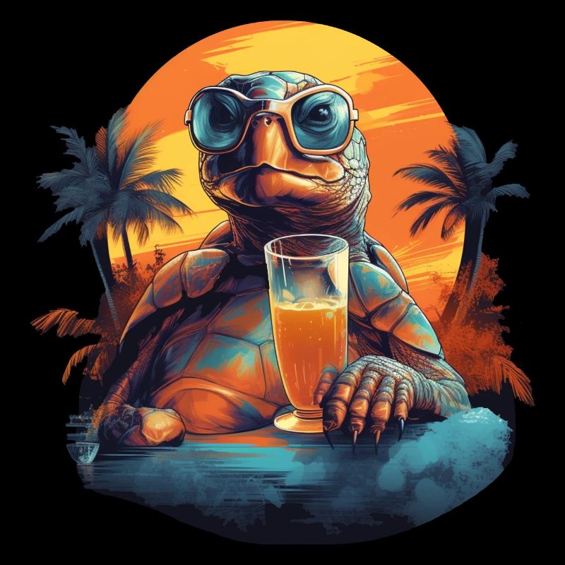 Tropical Turtle with Drink: Moti Beach Vacation
