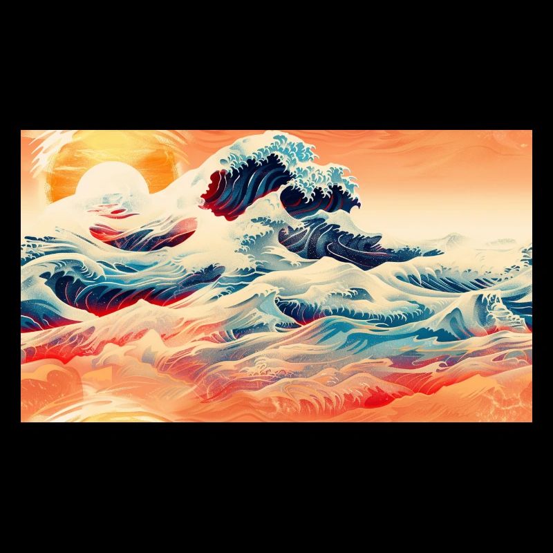 Vagues du coucher de soleil à Ukiyoe