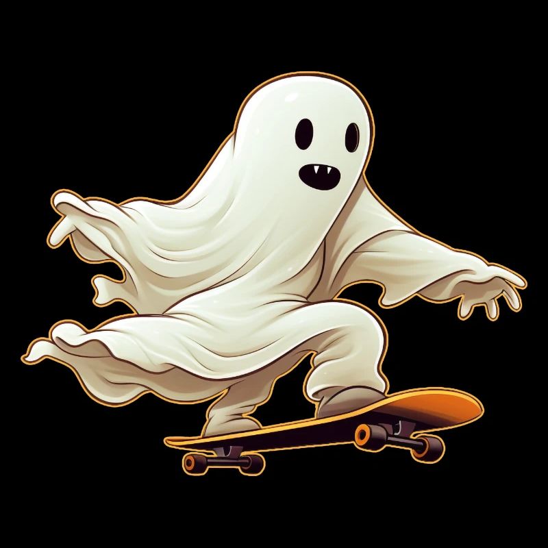 Funny Cartoon Comic style Ghost on his Skateboard
