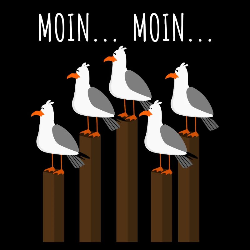Möwe mit Möwen am Meer mit Moin Spruch