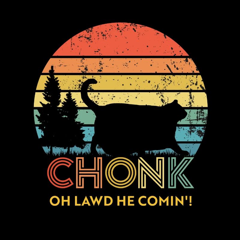 Retro coucher de soleil chat Chonk chubby chat