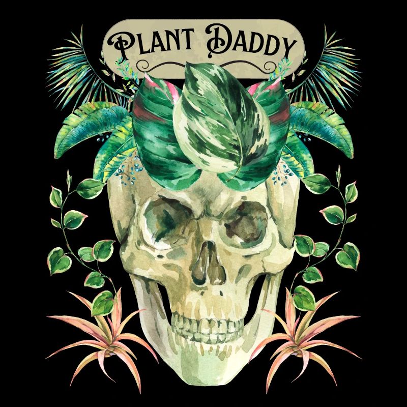 Funny skull, plant daddy with green plants