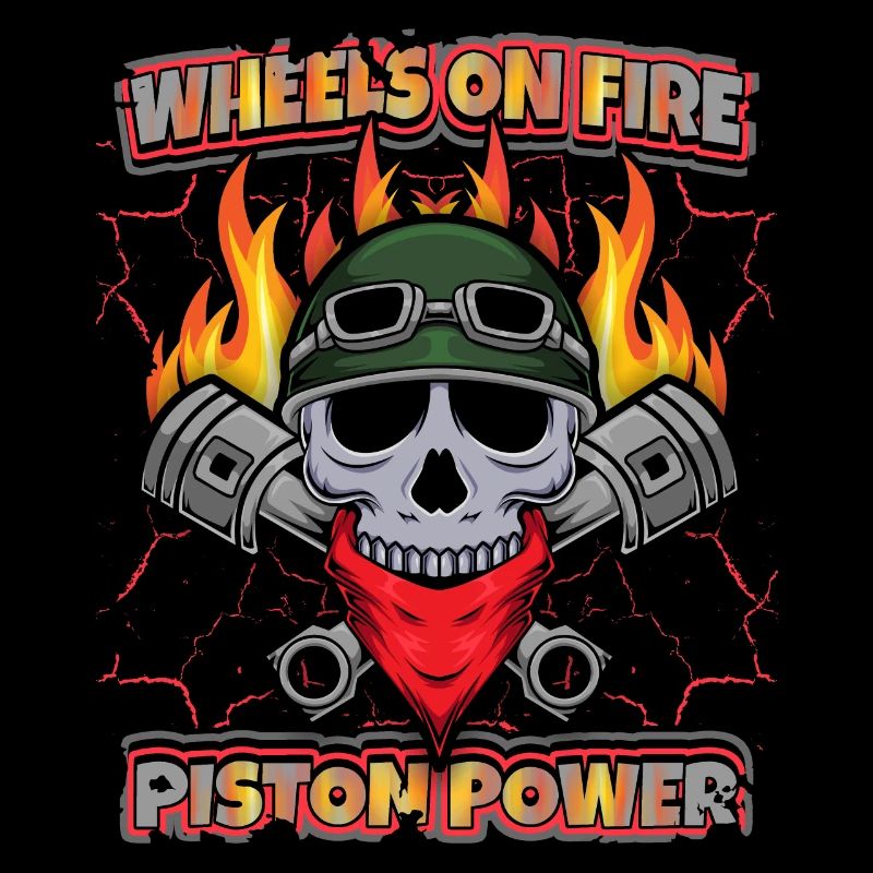 Biker-Skull mit Kolben, Motorradfahrer Spruch