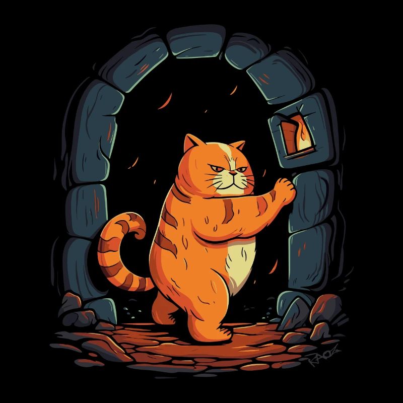 Le matou de donjon rouge rond et épais, le chat