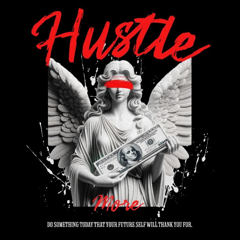 Hustle More Engelstatue mit Dollarscheinen