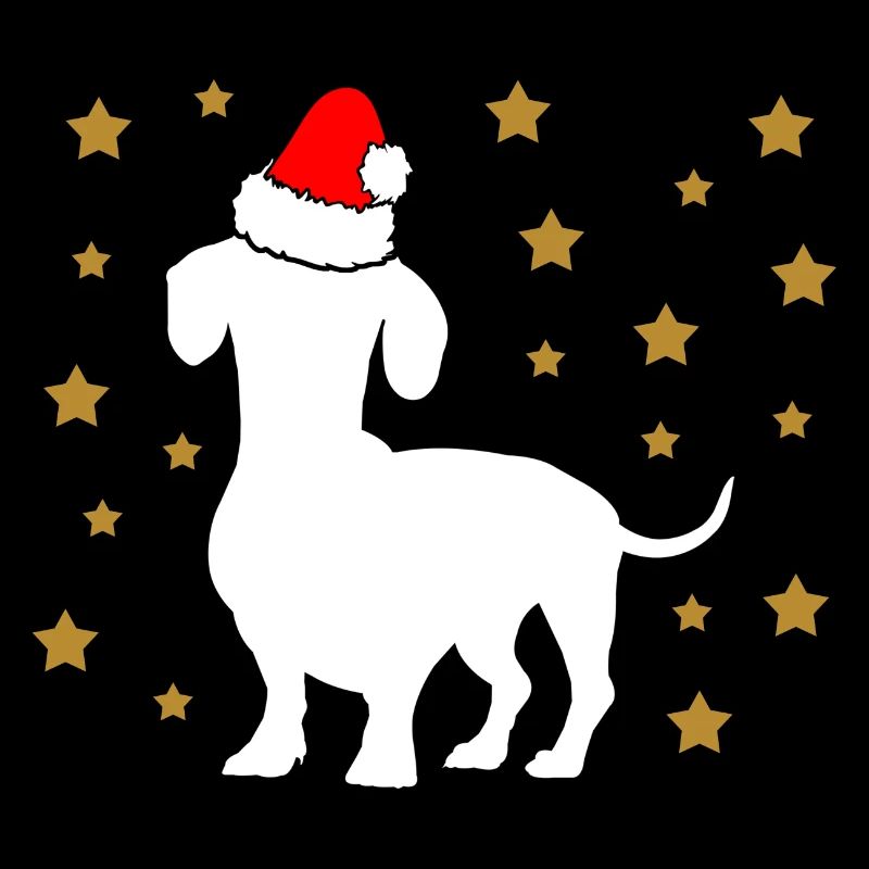 Christmas Dachshund with Santa Hat Stars