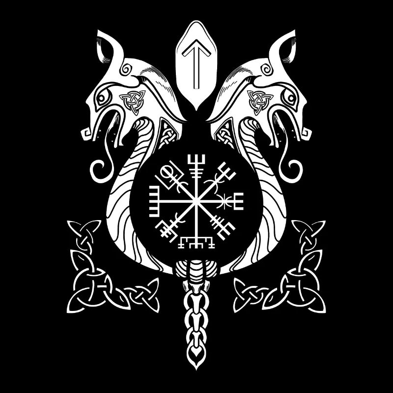 Viking dragon celtic knot rune compass