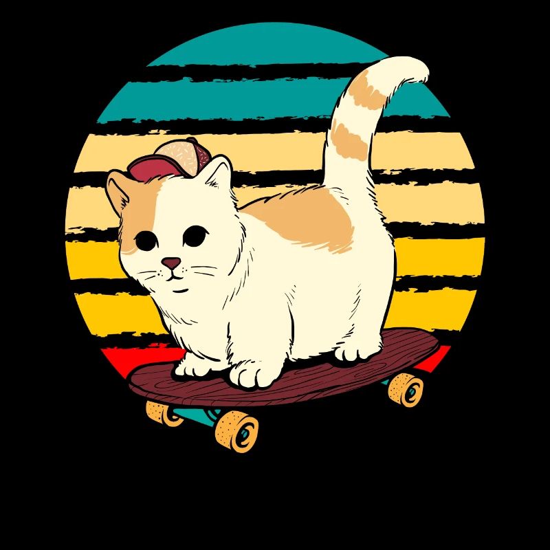 Cute Skateboard Cat Vintage Skating Kitty