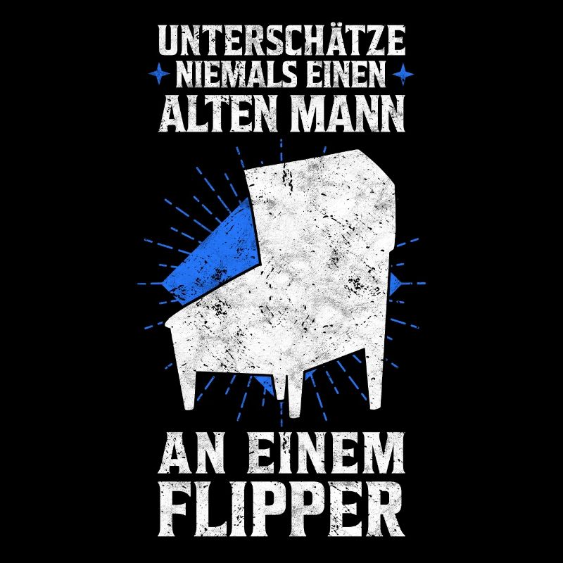 Alter Mann am Flipperautomat Pinball Spruch