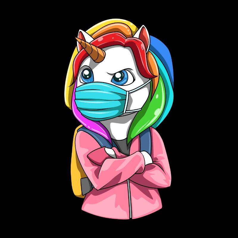 Schul Einhorn mit Maske in Quarantäne