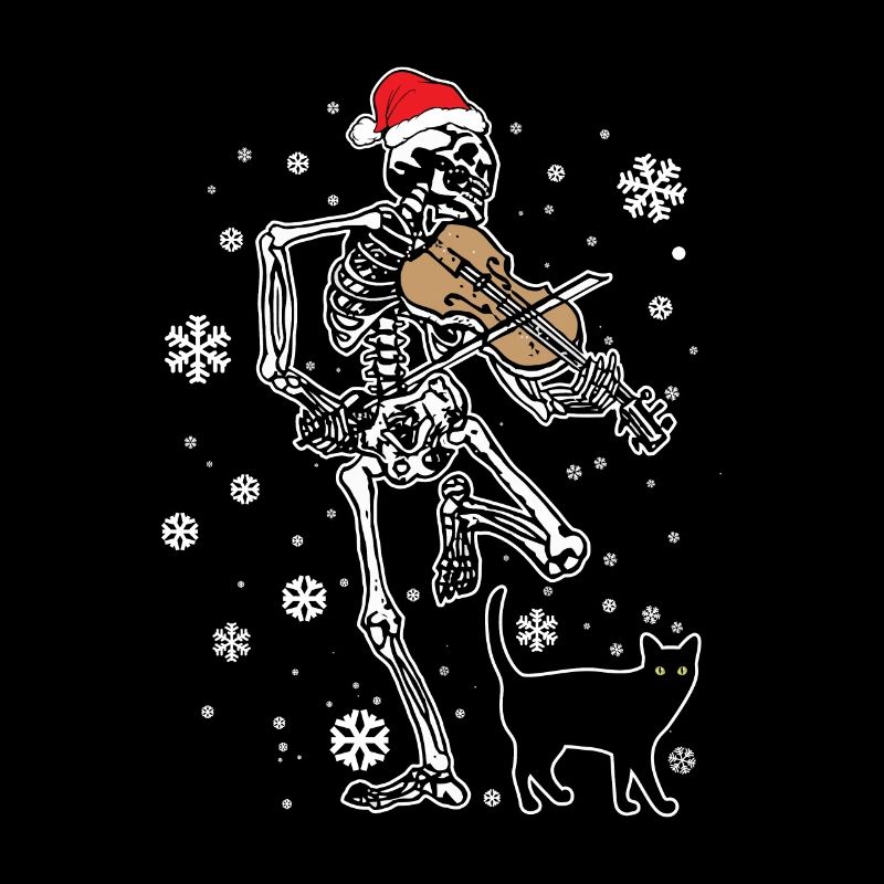 Skeleton joue du chapeau de Noël de chat de violon