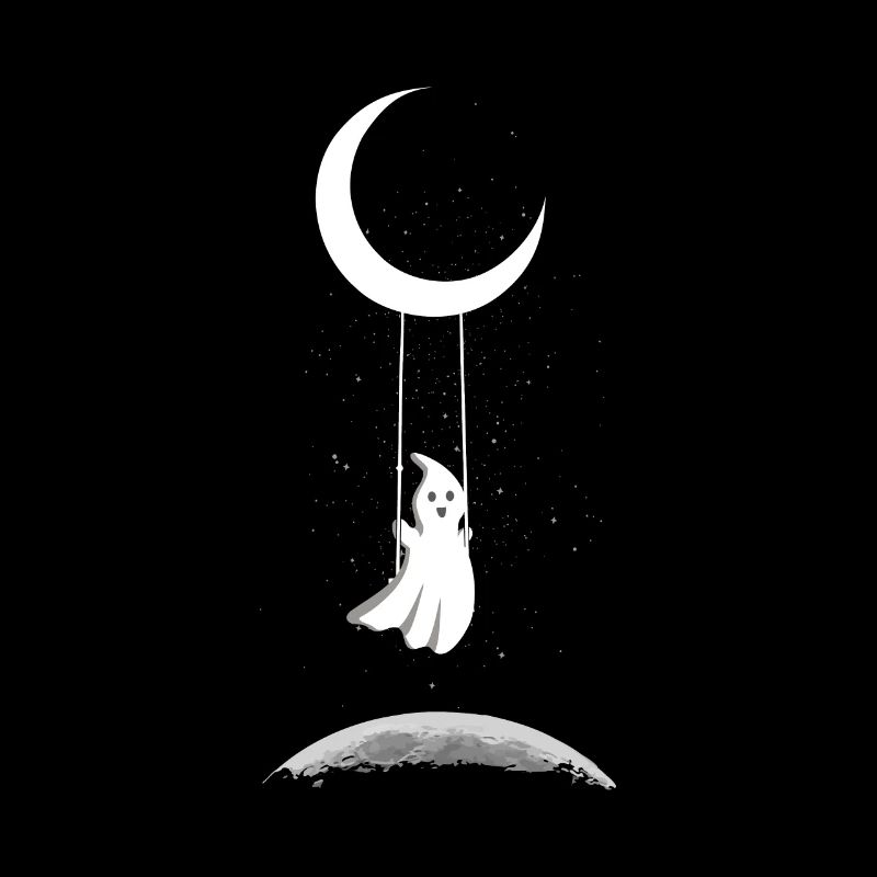 Ghost On Moon Swing Halloween