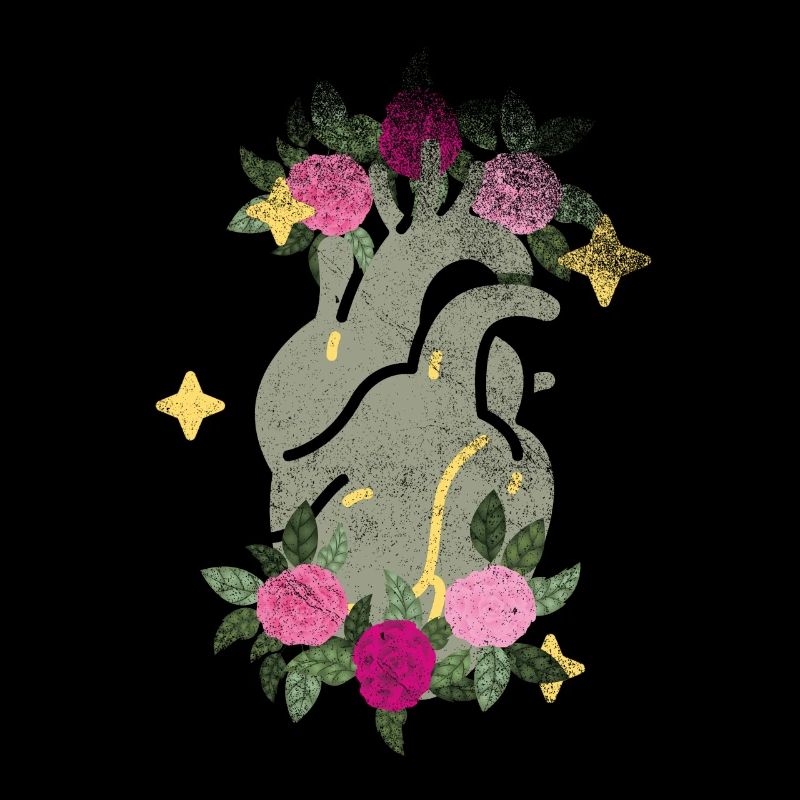 Anatomisches Herz und Blumen