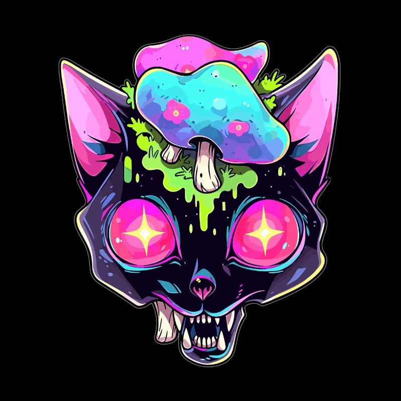 Techno Party Trippy Psychedelic Cat Rave