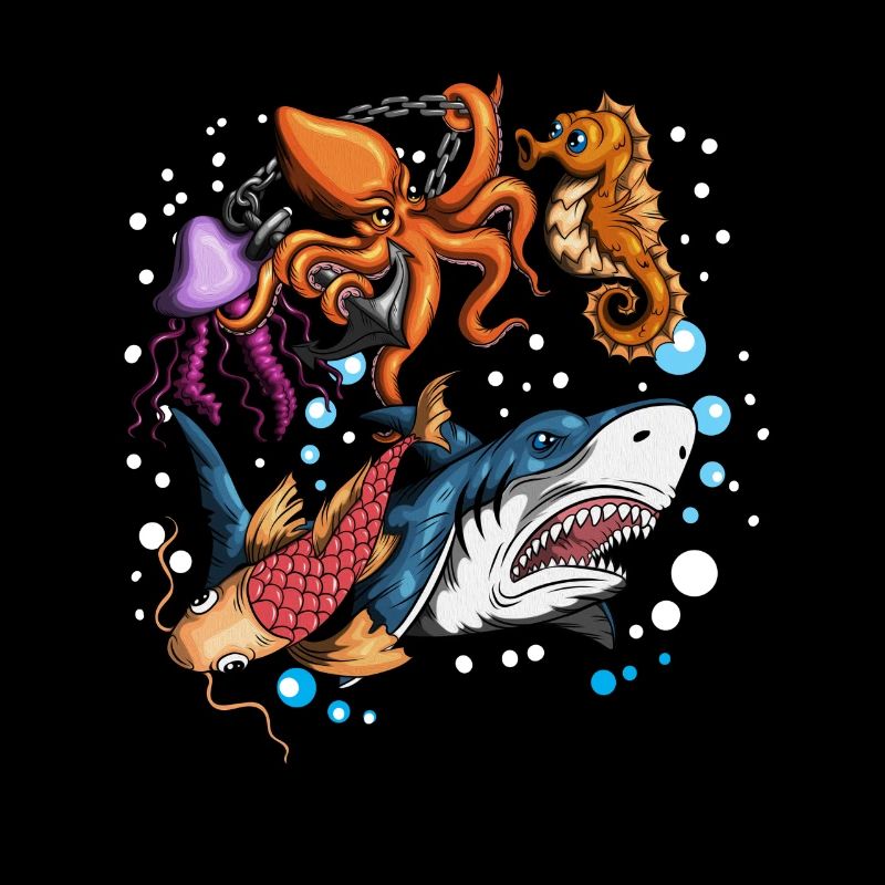 Conception De Poissons, Créature Marine, Poisson, Requin, Méduse, Poulpe
