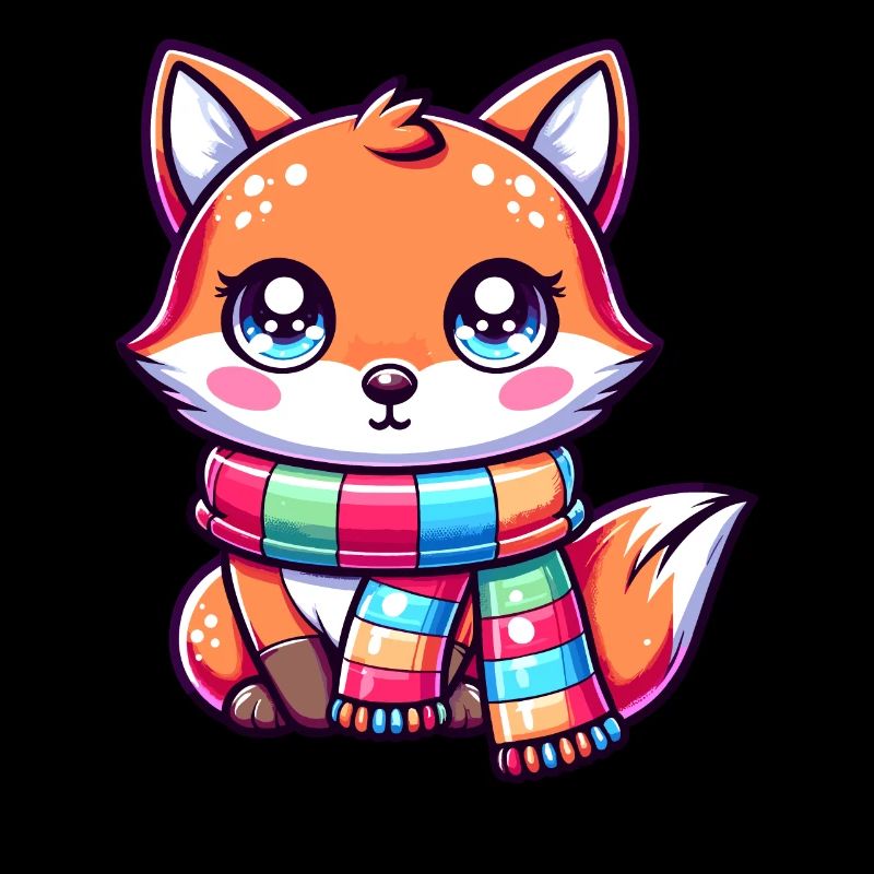 Cute Fox with Scarf Fox Lover Kawaii Fox