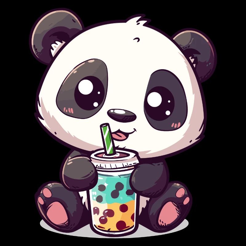 Kawaii Panda Drinking Bubble Tea Boba Cute Graphic