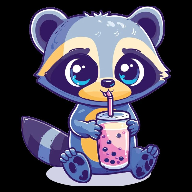 Kawaii Racoon Drinking Bubble Tea Boba Anime