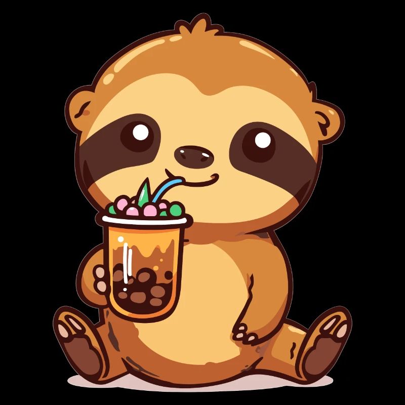 Kawaii Sloth Drinking Bubble Tea Boba Anime Cute