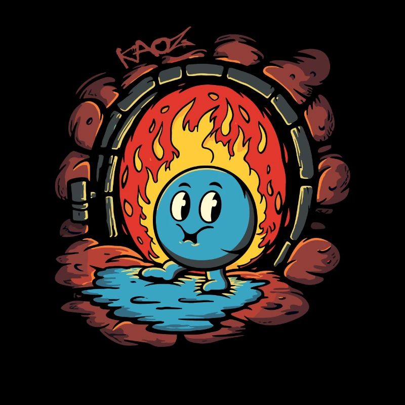 Boule de dessin animé rétro coquine dans un donjon brûlant