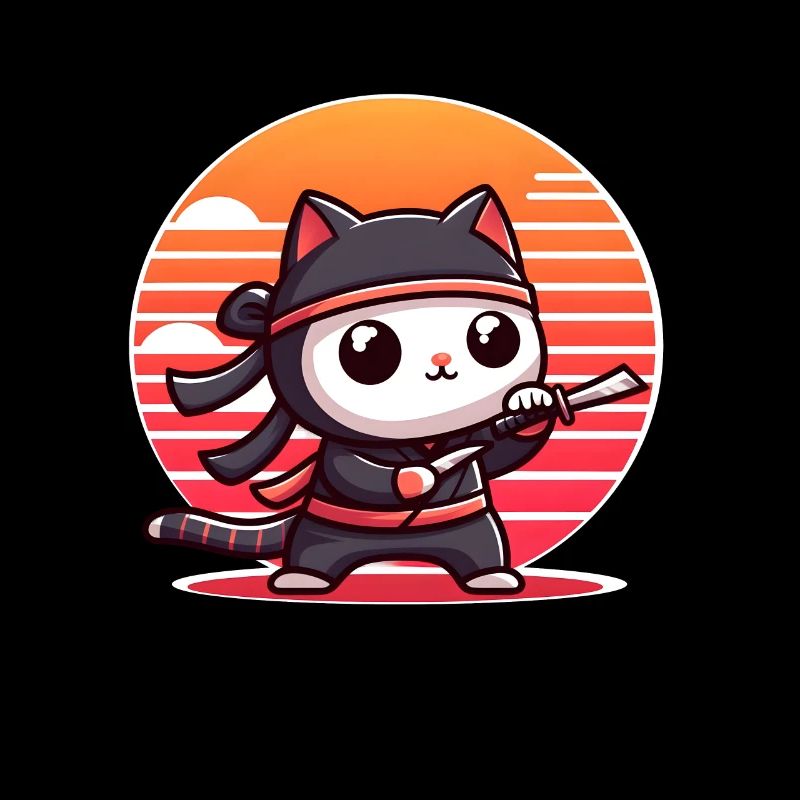 Chat ninja au coucher du soleil