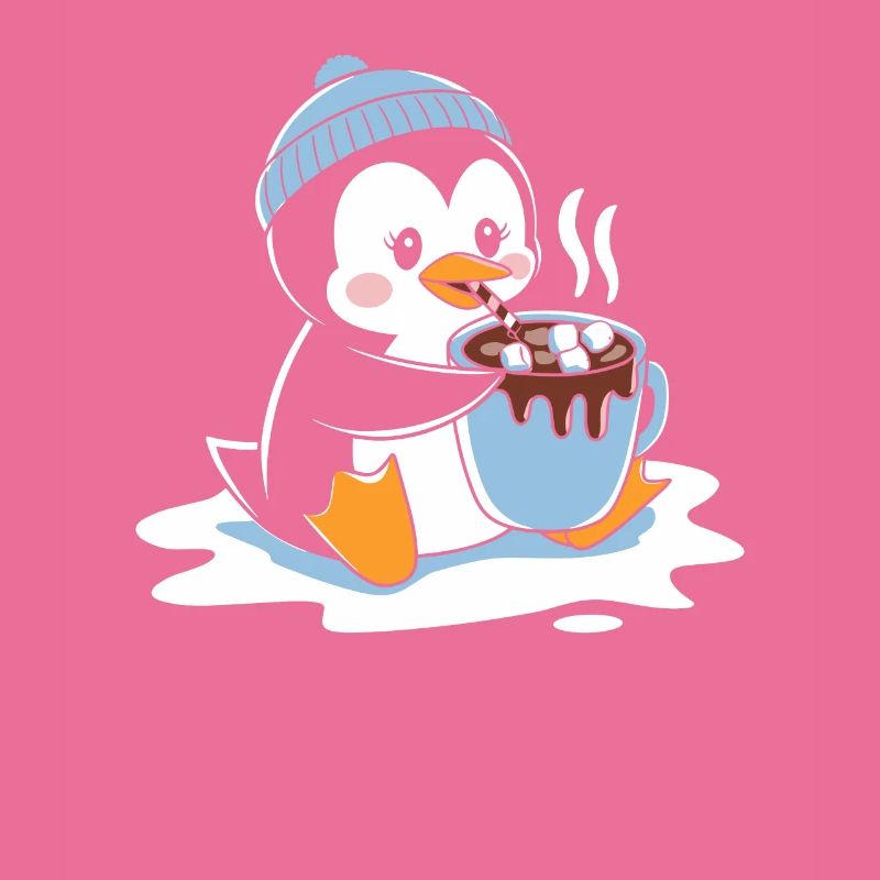 Cuddly penguin with hot chocolate