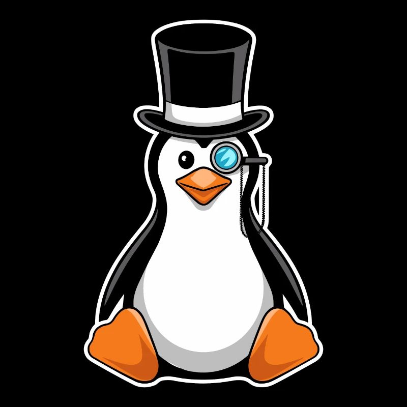 Pingouin élégant avec chapeau haut de forme et monocle