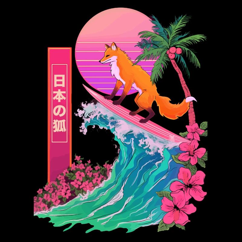 Fox Red Fox Animal Japanese Surfing Beach Wave
