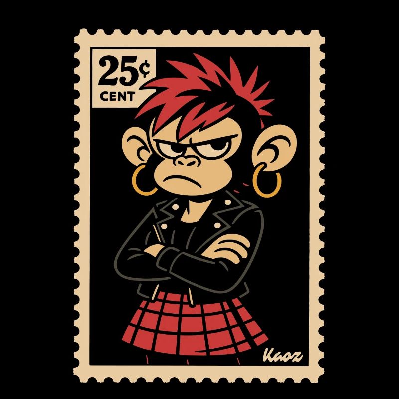 Punk Affe Mädchen im Briefmarken Look