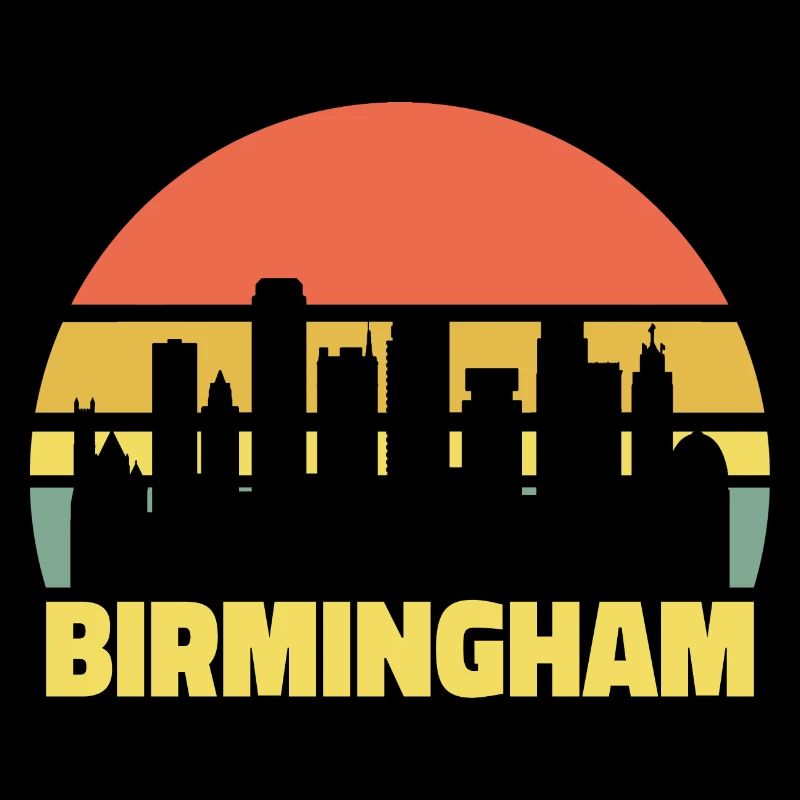 Birmingham Skyline Retro Vintage Silhouette